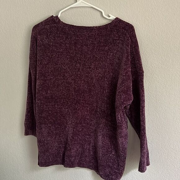 Express cropped v neck 100% polyester Purple Sz M NWT mid sleeves - Picture 6 of 7